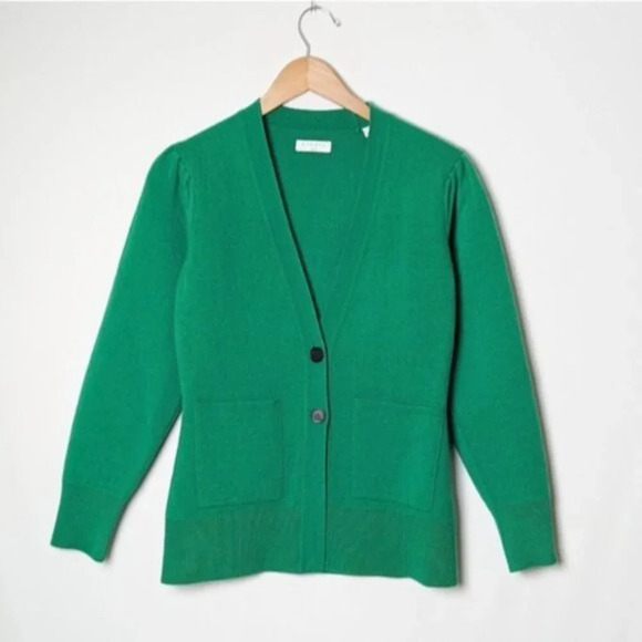 SANDRO Lucien Cardigan Sweater Wool Cashmere Button Up V Neck Kelly Green 0 - Picture 4 of 12